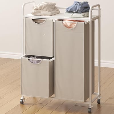 Wasmand met 3 Vakken en Uittrekbare Inzet - Ideaal voor Badkamer en Waskeuken