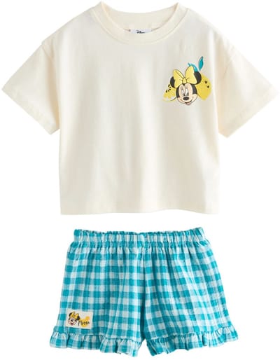 Next - Meisjes - Disney Minnie en Mickey Korte Mouwen Top en Korte Broek Set - Crème