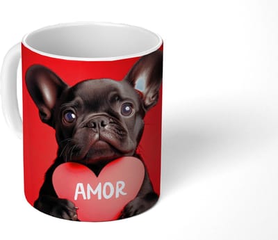 Mok - Koffiemok - Amor - Hond - Hartje - Rood - Mokken - 350 ML - Beker - Koffiemokken - Theemok