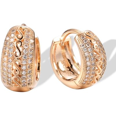 Boucles d'oreilles créoles couleur or rose pour femmes, motif ethnique ajouré, accessoires en zircon naturel, bijoux fins quotidiens, cadeaux beige