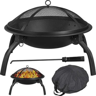Furnibellaa - Opvouwbare vuurschaal voor de tuin, vuurkorf met vonkbescherming en draagtas, terrashoord, diameter 54 cm, Fire Pit voor winterverwarming, camper reizen, picknick