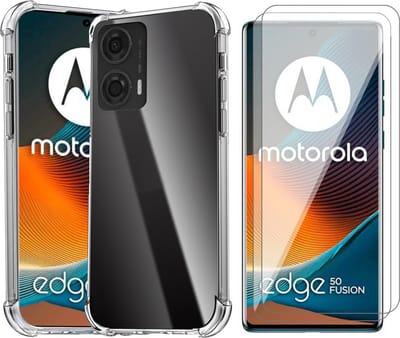 Hoesje geschikt voor Motorola Edge 50 Fusion - 2x Screenprotector Glas - Shockproof Transparant