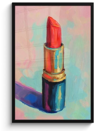 Poster in lijst - Fotolijst 60x90 cm - Posters - Lippenstift - Rood - Penseelstreken - Posterlijst zwart - Decoratie - Wanddecoratie woonkamer - Muurdecoratie slaapkamer