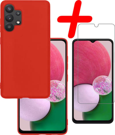 Hoesje Met Screenprotector - Geschikt voor Samsung Galaxy A13 4G - Sterk & Shockproof - Back Cover - Siliconen Case - Telefoon Hoes - Rood