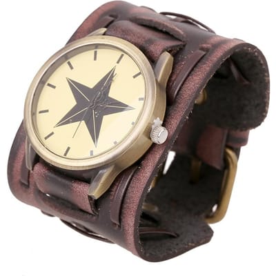 Retro Horloge Grote Brede Echt Lederen Band Horloge Mannen Punk Kwarts Manchet Horloge Polshorloges Armband Ongewoon Polshorloge gray