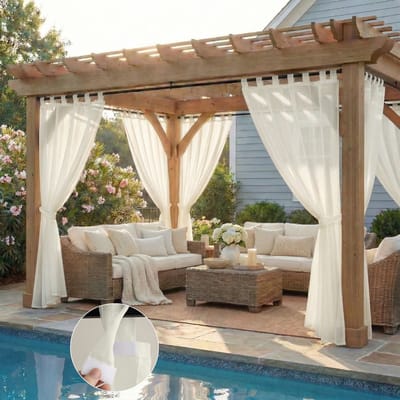 Qelus Buitengordijn Klittenband - Lichtdoorlatend Outdoor Gordijn Waterdicht - Zonder Roede Demonteren - 132x213cm - Beige - 1 Stuk