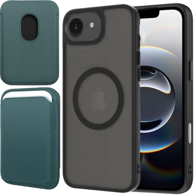 Hoesje + Pasjeshouder geschikt voor iPhone 16e - Portemonnee geschikt voor MagSafe - Magnetisch - Pasjes Houder - Creditcardhouder - Turqoise