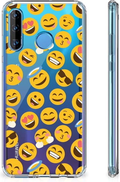 TPU Case Anti-Shock voor Huawei P30 Lite Doorzichtige Silicone Hoesje Emoji