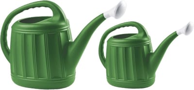 Hega Hogar tuin gieters - 2x stuks - 7 en 3.7 liter - donkergroen - kunststof - Met sproeikop/broeskop