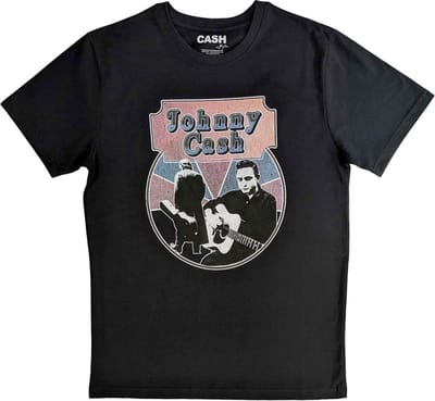 Johnny Cash - Walking Guitar & Front On Heren T-shirt - S - Zwart
