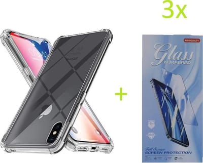 Backcover Geschikt voor: iPhone XS Max - Anti Shock Silicone Bumper - Transparant + 3X Tempered Glass Screenprotector