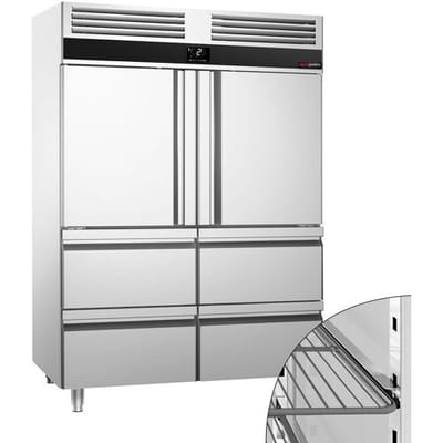 GGM Gastro Kühlschrank Edelstahl PREMIUM - GN 2/1 - 1400 Liter - mit 2 Halbtüren & 4 Schubladen