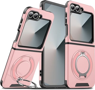 Hoesje Geschikt voor Samsung Galaxy Z Flip 7 FE - Flip 6 hoesje Rose Goud backcover met Met Draaibare Ring Houder en camera bescherming