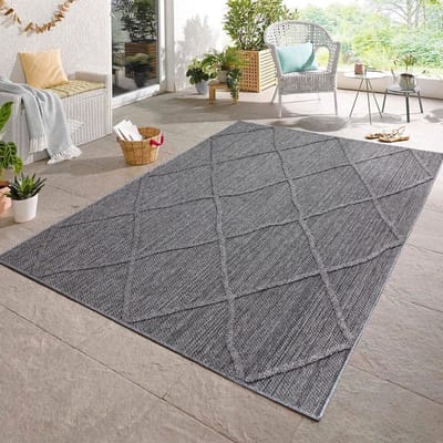 Flycarpets Tenedo Grijs Buitenkleed - Vloerkleed, Laagpolig Tuinkleed / Tuintapijt / Buitentapijt - 80x150 cm