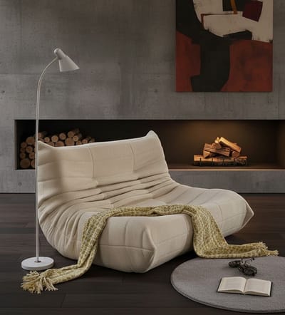 Luxe Oversized Tweezits Teddy Fleece Bank – Comfortabele Ligbank voor Binnen en Buiten, Beige House&Garden
