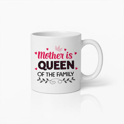 Mother is Queen of the Family Mok 330 ml – witte koffiemok met moeder quote design – Cadeau voor mama