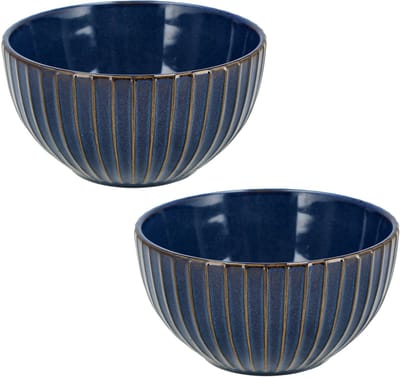 Soepkommen - Set van 2 Aardewerk Kommen - Serveerkommen Zonder Oor – Gebruikt als Schalen en Fruitschaal – Ramen Kom Set - Blauw