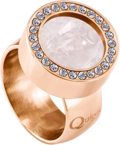 Quiges RVS Schroefsysteem Ring met Zirkonia Rosékleurig Glans 17mm met Verwisselbare Kwarts Roze 12mm Mini Munt