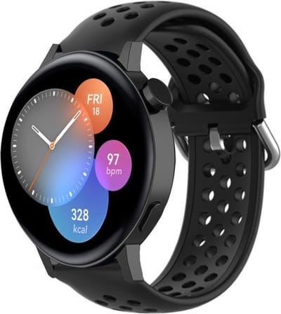 Siliconen sport bandje met gaatjes - Geschikt voor Huawei Watch GT 3 42mm / Huawei Watch GT 3 Pro 43mm / Huawei Watch GT 2 42mm / Huawei Watch GT - 42mm bandje - Sport bandje - Zwart