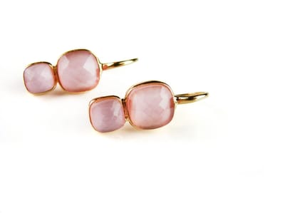 Zilveren oorringen oorbellen geelgoud verguld 2 stenen licht roze