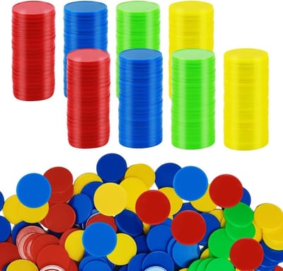 400 Poker Chips in 4 Kleuren, 2.2 cm Plastic Speelchips voor Kinderen, Wiskunde, Bingo en Beloningsspellen