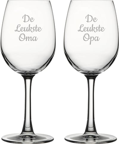 Gegraveerde witte wijnglas 36cl De Leukste Opa- De leukste Oma