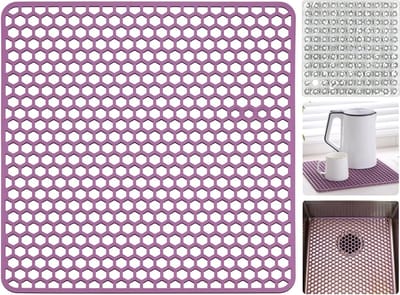Non-slip silicone afvoer mat 30.5x30.5cm, hittebestendig, met schoonmaakborstel voor bescherming en drainage van de gootsteen