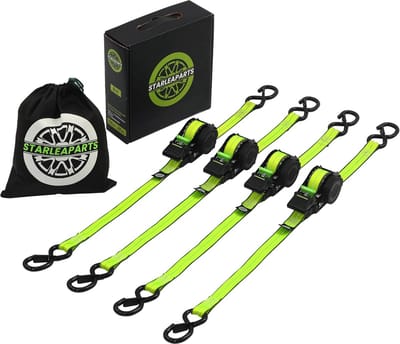Set van 4 Spanbanden met Ratel - 1 inch x 12 voet - Heavy Duty Bevestigingsbanden voor Motor, Kajak en Vracht