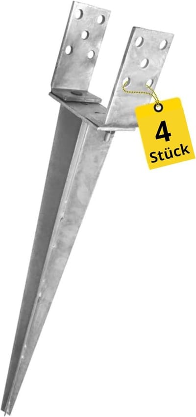 Paalanker Verstelbaar - Steunvoet Grondpen - Hekpalen Monteren - Inslagbodem Hulzen - 0-120 mm Set 4 - Zilver