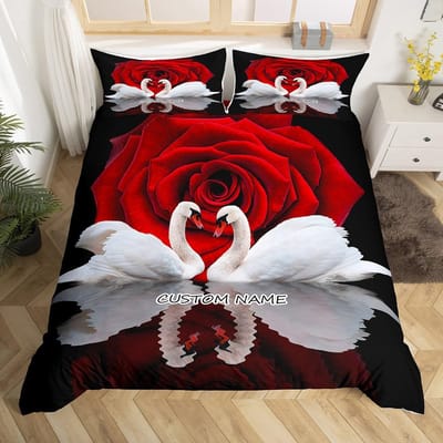 Custom Naam Geliefde Beddengoed Set, Koppel Dekbedovertrek Kamer Decoratie, Romantisch Cadeau Dekbedovertrek Gepersonaliseerde Dekbedovertrek Kussensloop AU Single(140x210cm)