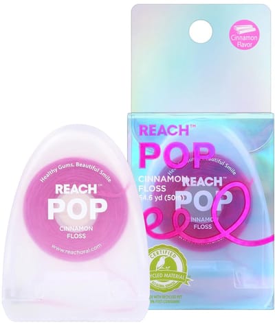 REACH POP Dental Floss, Cinnamon, Plaque Remover - 54.6 YD