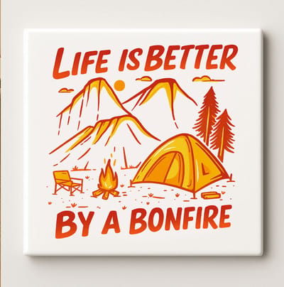 Life Is Better By a Bonfire Art Tegel – 15x15cm Kamperen Keramische Wanddecoratie, Outdoor Avontuur Huisdecoratie