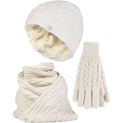 Heat Holders Dames Gebreide Muts Handschoen & Sjaal Set - Room