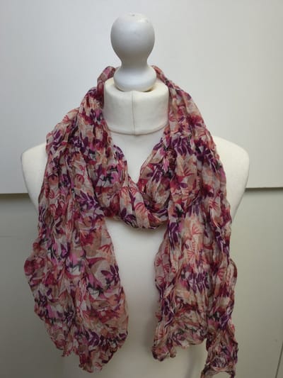 Lange dames sjaal Collien-gebloemd motief-fuchsia zwart paars beige abrikoos roze