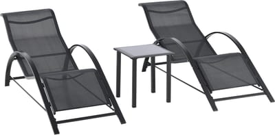 Outsunny Gartenliege-Set Metall, Netzstoff Schwarz
