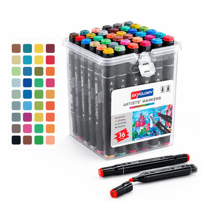 Dubbelzijdige permanente markers - 36 kleuren - PE-doos - levendige kleuren - voor ontwerp en kunst