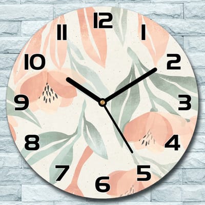 Coloray Wandklok - Pastelkleurige bladeren Klok Glas - 30fi cm - Romig Wandklok - Wandklok Ronde - Wandklok Modern - Wandklok Keuken - Stille Wandklok