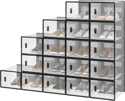 Schoenenkast - Stapelbare Schoenendozen - 18 stuks - Zwart