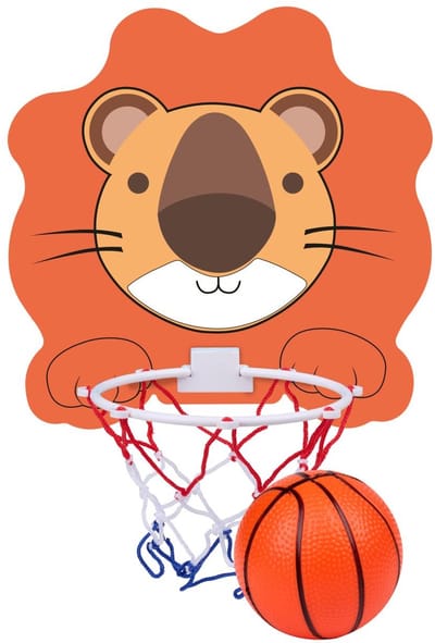 Eddy Toys Basketbal Set Leeuw - Basketbal Set met Leeuw Bord en Ring - Kinder Basketbal Set met Net en Bal - Basketbalbord voor Binnen - Oranje/Wit/Rood