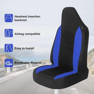 Famanu - Autostoelhoezen Eenvoudige Emmer Stijl Universele Autostoelhoezen Voorkant Paar Fit voor Auto Truck SUV Van Stoelhoezen Auto Stoelbeschermer, Blauw