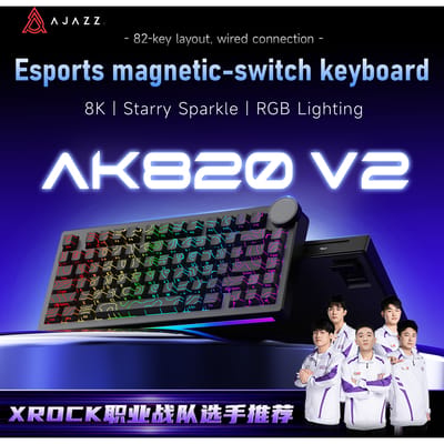 Ajazz AK820 V2 HE Bedraad 75% Hall Effect Gaming Toetsenbord, Snelle Trigger, 8000Hz Polling Rate, Hoge Precisie, Multi-mode Ondersteuning, Dubbele RGB Lichtstrips, Metalen Volume Knop, USB-C Poort,