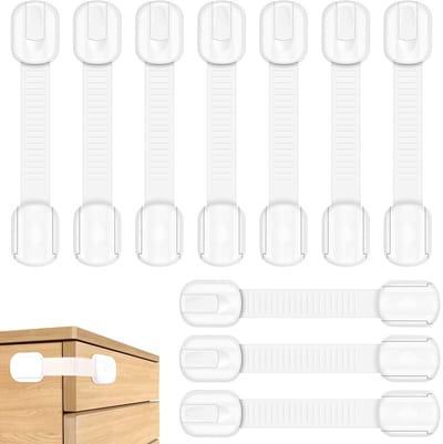 10-pack kindersloten - voor kasten en laden - baby- en kindersloten voor laden - voor deuren, kasten en koelkasten - kastsloten met lijm - geen boren nodig - wit