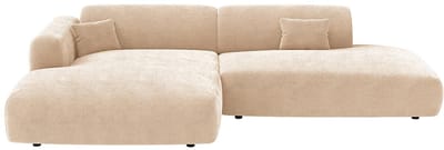 Vente-unique Open hoekbank links in beige fluweel met fijne ribbelstructuur van Maison Céphy POGNI