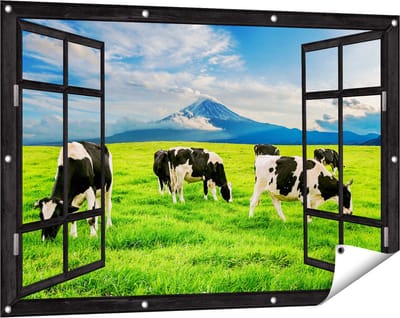 Gards Tuinposter Doorkijk Koeien in de Wei - 120x80 cm - Tuindoek - Tuindecoratie - Wanddecoratie buiten - Tuinschilderij