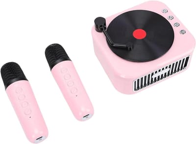 Mini Karaoke Machine - Draagbare Speaker - Feestjes Thuis - Met 2 Microfoons - 18 x 15 x 8 cm