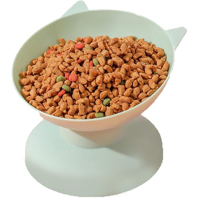 Hoge kattenbak met schuine opening, voorkomt omvallen, verhoogde voerbak voor katten groen