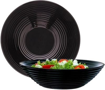 Luminarc Salade schaal/slakom - 2x - zwart - glas - Dia 27 cm - Schalen en kommen - Keuken - Voedsel