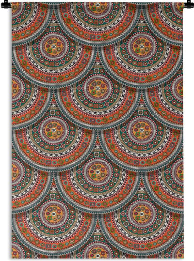 Wandkleed - Wanddoek - Cirkels - Azteken - Patronen - Zuid-Amerika - 120x180 cm - Wandtapijt