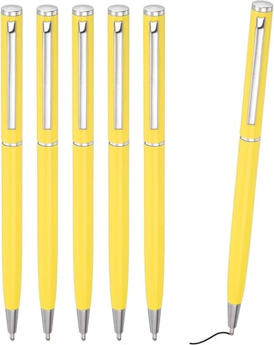 Set van 6 Slanke Metalen Balpennen met Zwarte Inkt, 1mm Punt voor Vlotte Schrijfstijl, Ideaal voor Kantoor, Bruiloften en Gastenboeken