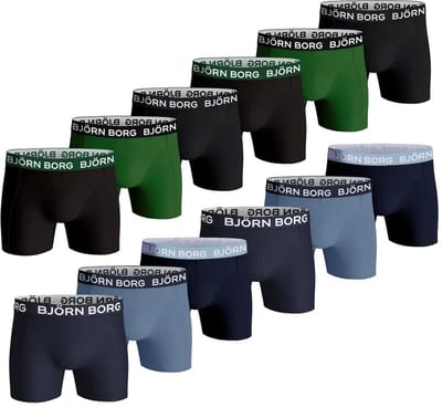 Björn Borg Cotton Stretch boxers - heren boxers normale lengte (12-pack) - navy blauw - blauw - navy blauw - blauw - navy blauw - navy blauw - zwart - groen - zwart - zwart - groen - zwart